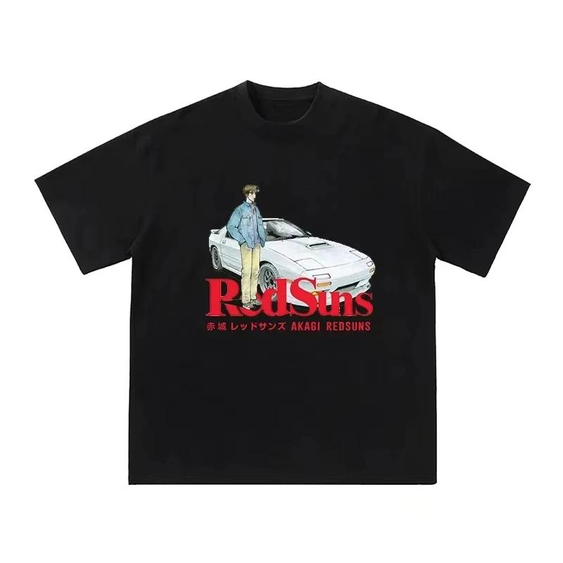 Japanese Retro Anime Initial D Speed Car Soul Printed Short Sleeve Cotton Loose Men's Casual Loose Short Sleeve T-shirt Trendy