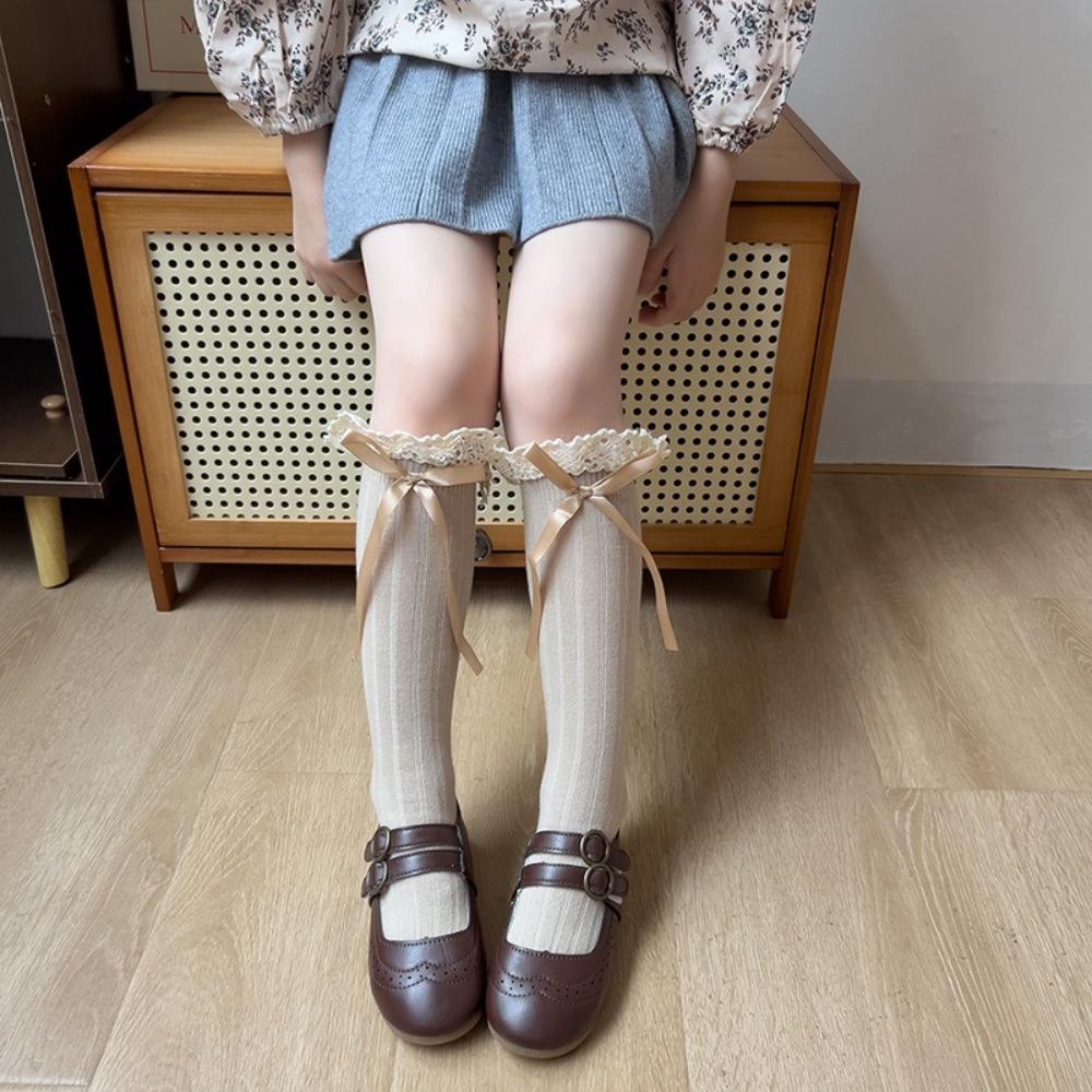 Breathable Winter Compression Stocking Casual Bow Middle Tube Socks Female Hosiery Toddler Girl