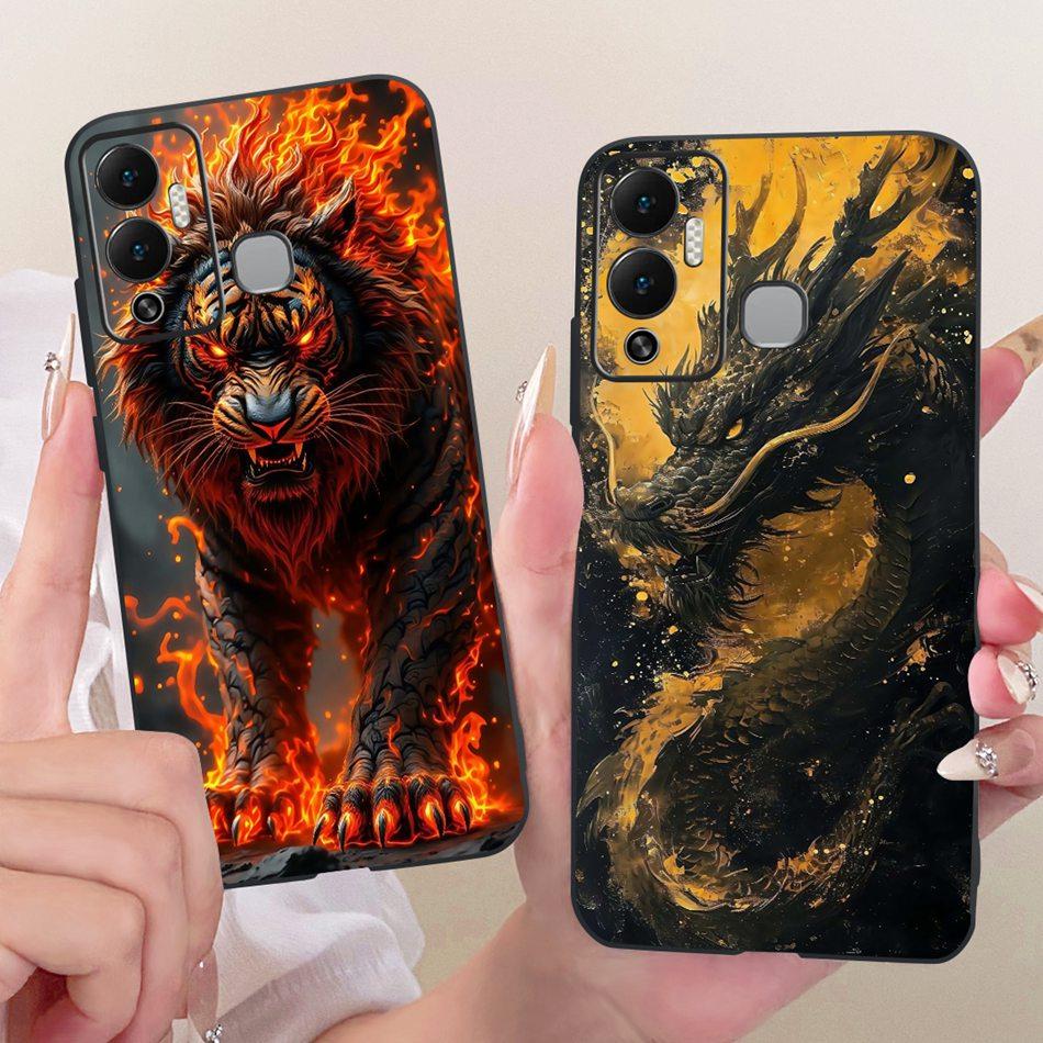 Для Infinix Hot 12 Play 12i Крутой Чехол для Телефона с Рисунком Дракона и Тигра Для Infinix Hot12i 12Play Черные Силиконовые Мягкие Чехлы
