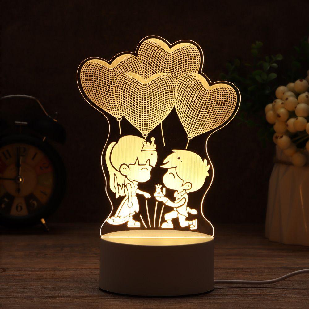 Day Gift Home Decor Acrylic LED Night Lights Luminous Table Lamp 3D LED Light Rabbit Heart Love