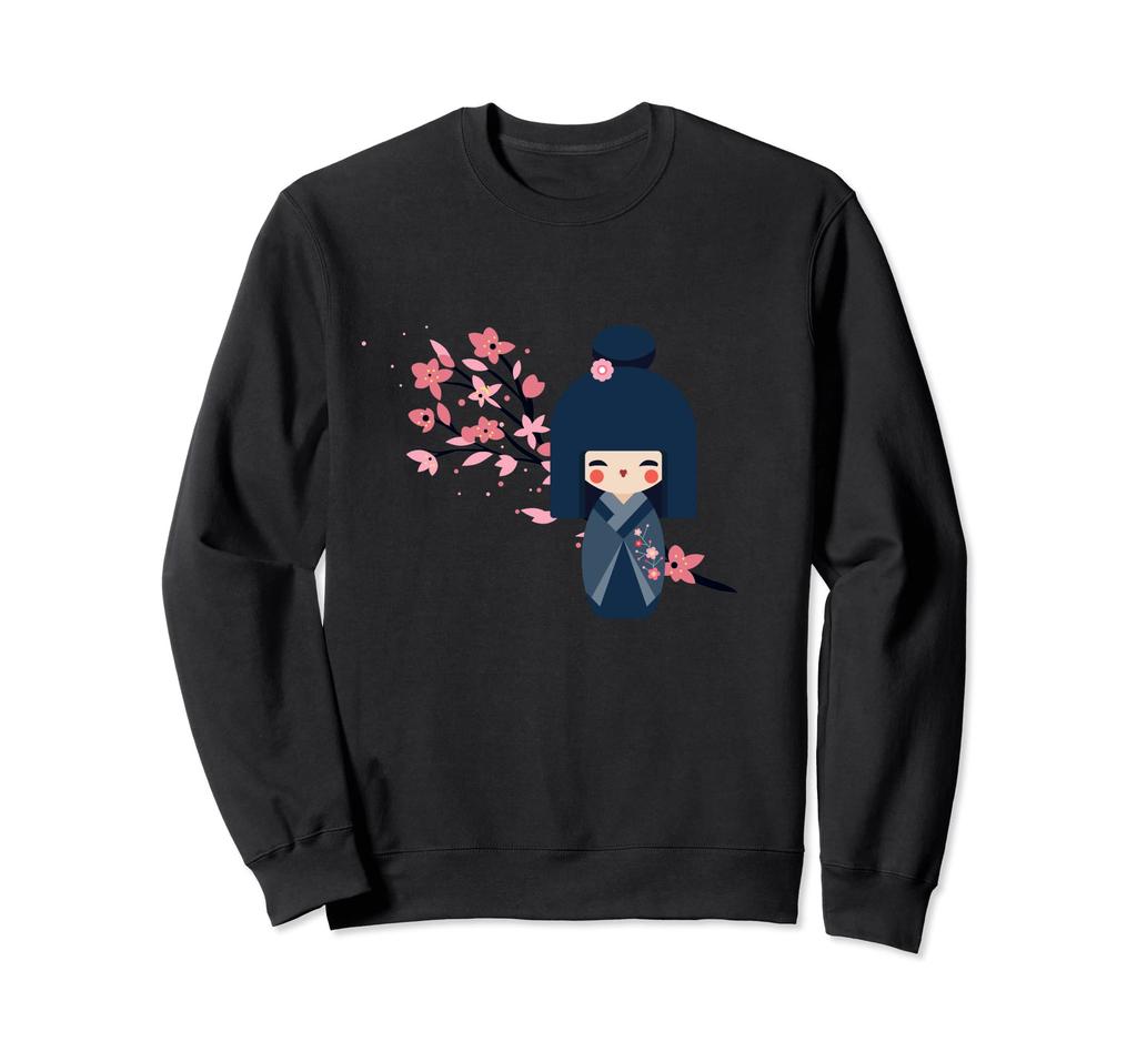 Usasaburo Kokeshi Doll and Japanese Cherry Blossoms Sweatshirt