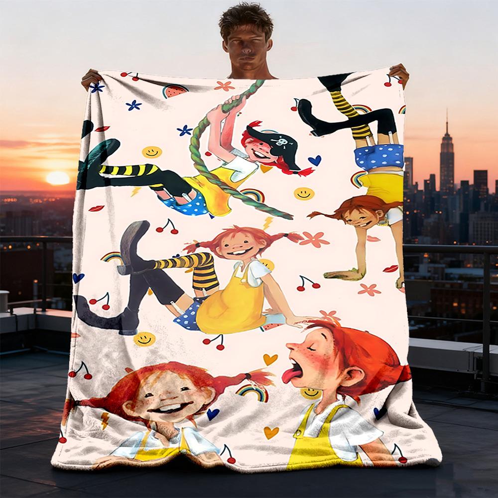 1pc Pippi Longstocking Outdoor Personalized Flannel Blanket, Soft, Lightweight Personalized Flannel Blanket, Digital Printing,