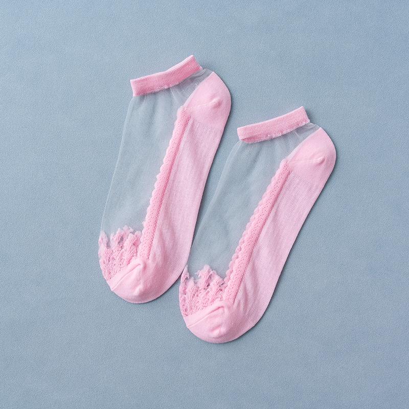 6 пар Новинки Женские носки Весна Лето Цветочные кружевные короткие носки Мягкие шелковые тонкие прозрачные носки Однотонные милые носки до щиколотки