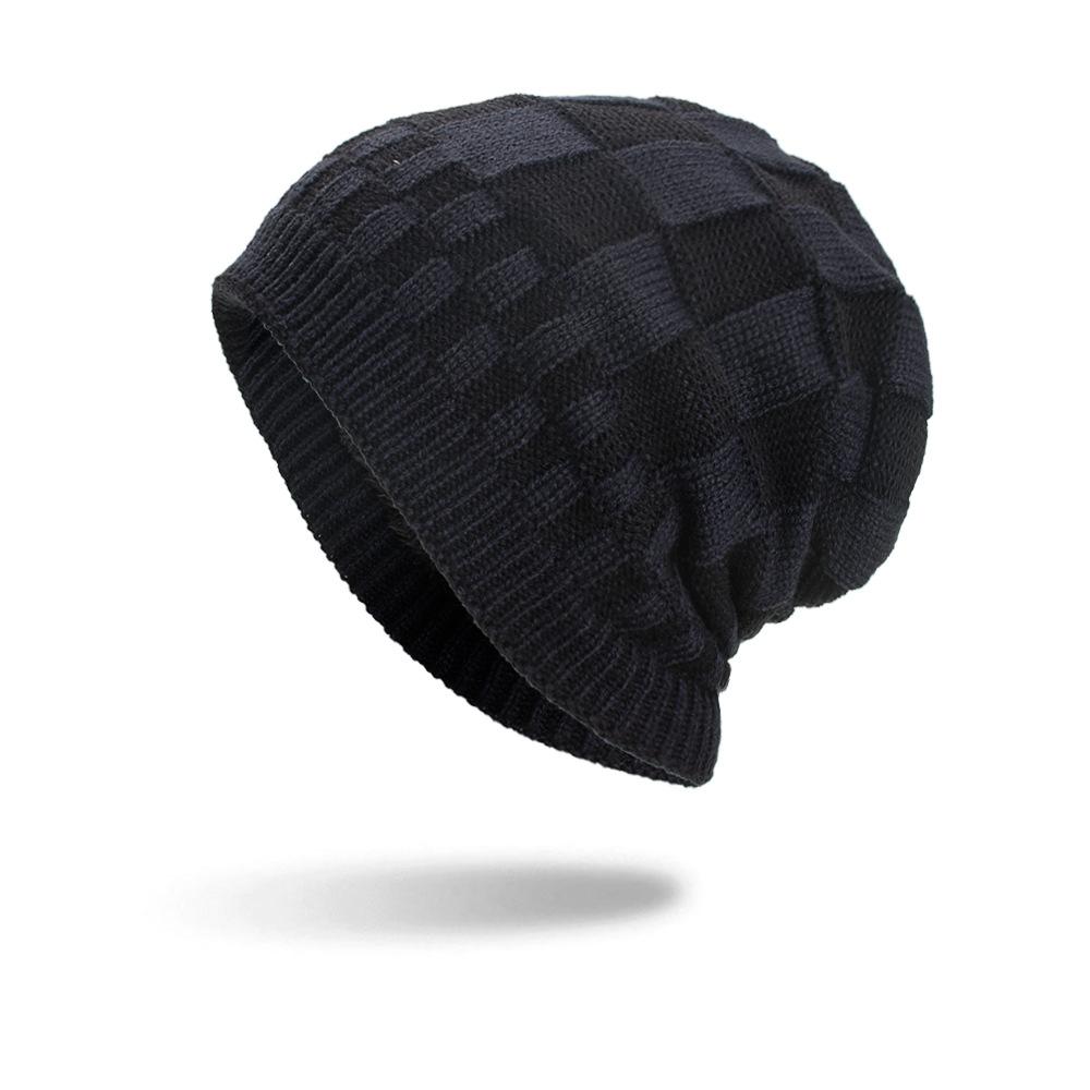 Autumn and Winter New Velvet Two-color Checkered Pullover Hat Knitted Wool Hat
