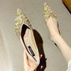 Весна и лето 2025 новые остроносые туфли-лодочки со стразами женские с неглубоким вырезом на плоской подошве повседневные в стиле феи женская обувь большого размера