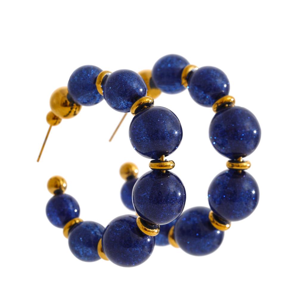 Eetit Resin Round Beads Chain C-Shape Huggie Earrings for Women Stainless Steel Handmade Fashion Trendy France Jewelry Wholesale