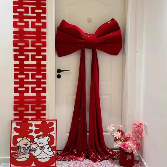 Очень большой бант из красного бархата Красная бархатная бабочка Рождественское украшение с золотой металлической нитью Гирлянда на елку Праздничный декор