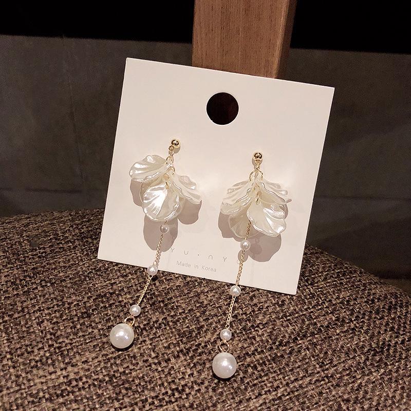 Серебряные игольчатые корейские серьги-лепестки из ракушки Тондэмун для женщин