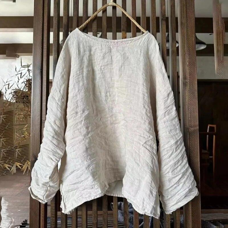 Johnature Women Vintage T-Shirts O-Neck Long Sleeve Solid Color Spring Tees Casual Loose Women Soft T-Shirts