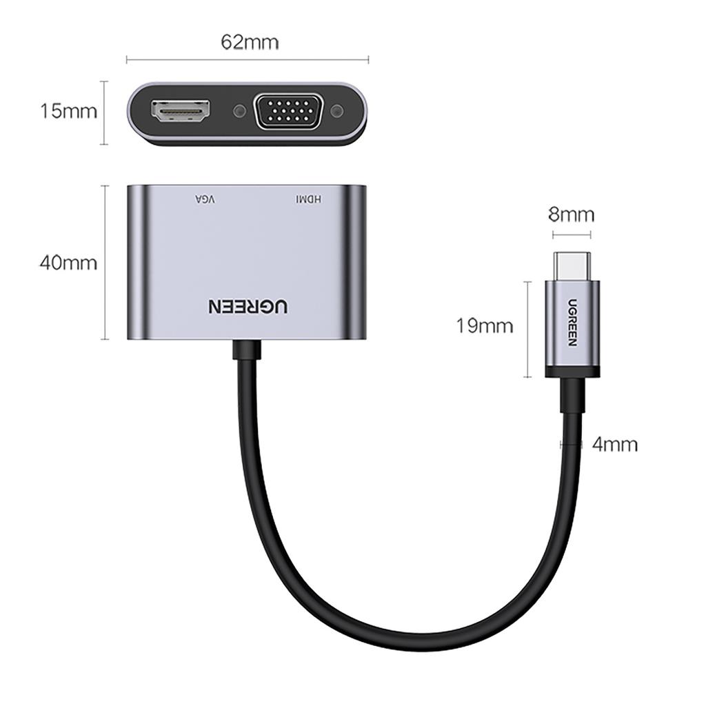 Многопортовый USB-C хаб Ugreen CM162: HDMI, VGA, USB-A 3.0, USB-C PD Зарядка - Изящный серый дизайн
