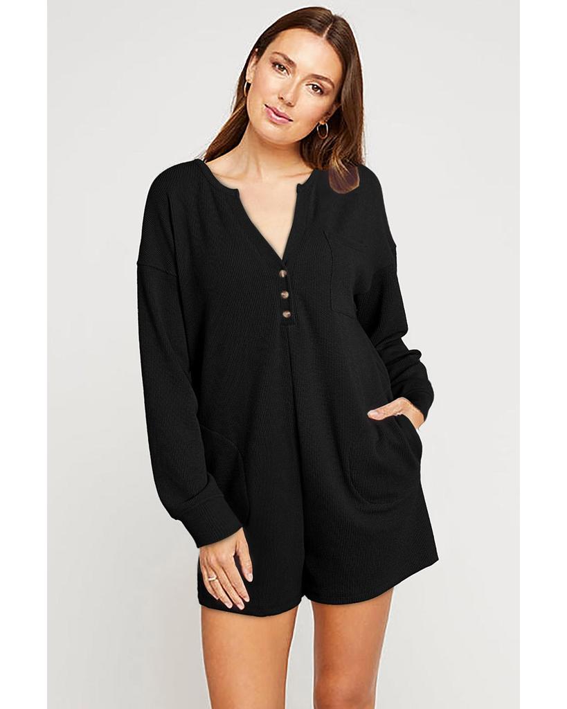 Azura Exchange Комбинезон с длинными рукавами и V-образным вырезом на пуговицах