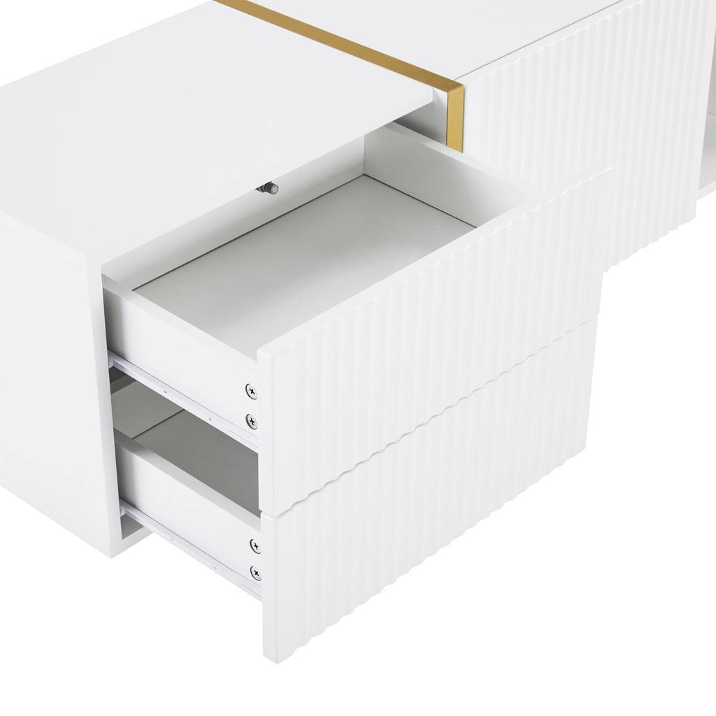 2 Türen, 2 Schubladen, 2 offene Fächer, TV-Regal Fernseher bis zu 80 Zoll, Moderner TV Board Lowboard Wohnzimmer, Esszimmer, Weiß, 190cm