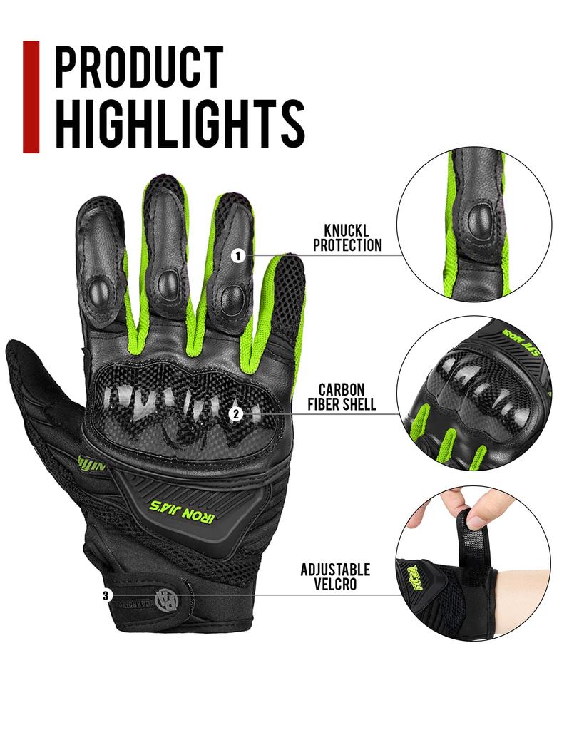 Мотоциклетные перчатки весна/лето дышащие сетчатые перчатки из углеродистой кожи мотоциклетные перчатки защитные кожаные (Зеленый, XXL)
