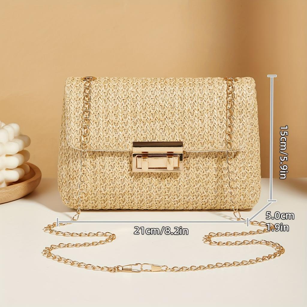 Casual Woven Handbag, Simple Solid Color, High-Quality Daily Fashion, Shoulder & Crossbody Bag with Chain Strap