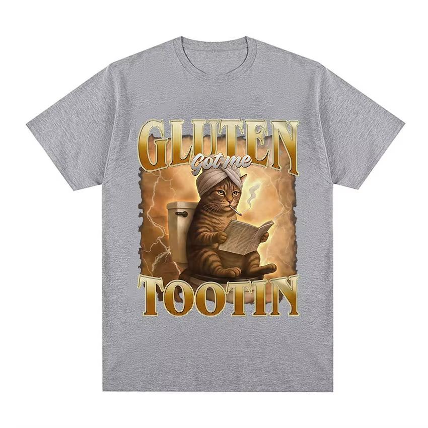 Funny Cat Shirt Gluten Got Me Tootin Meme TShirt Unisex Women Vintage Aesthetic Cotton T Shirts Fashion Oversized Clothing T Shirt