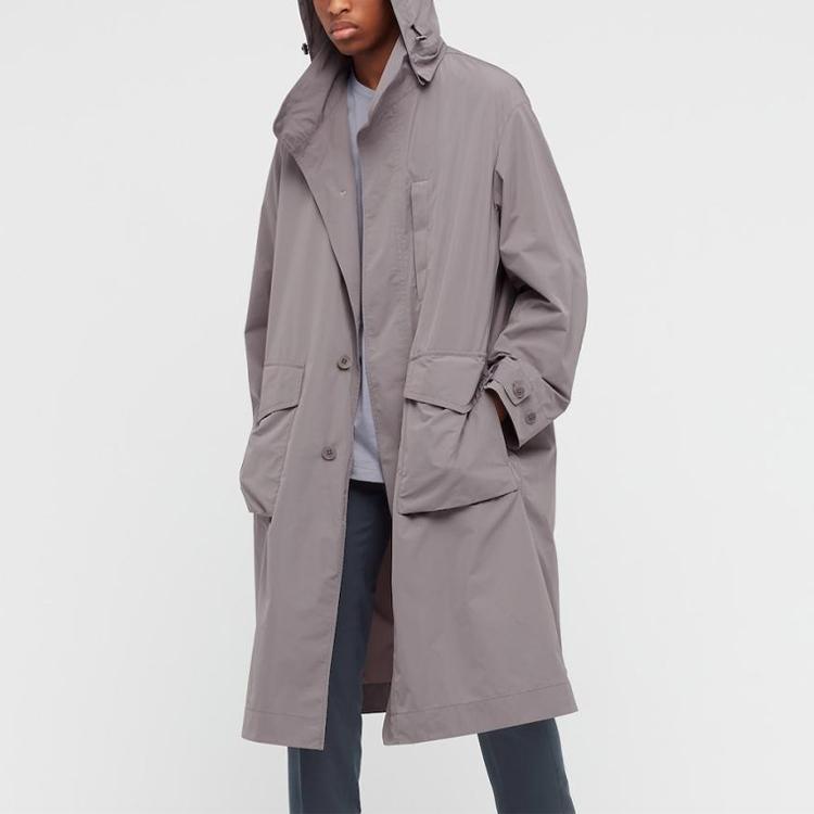 Uniqlo X Jil Sander Сотрудничество Свободный крой Длинное пальто с капюшоном Мужские пальто Дымчато-серый 440367-04