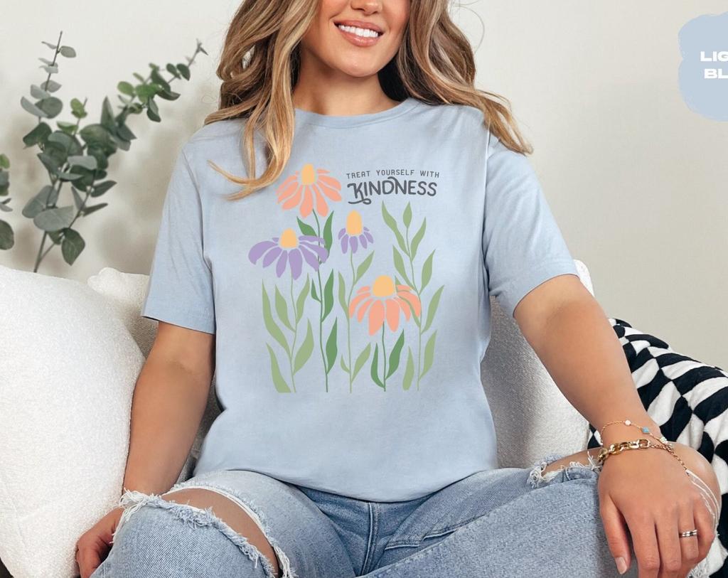 Boho Floral T-Shirt and kids tshirt – Kindness Graphic, Pastel Flower Illustration