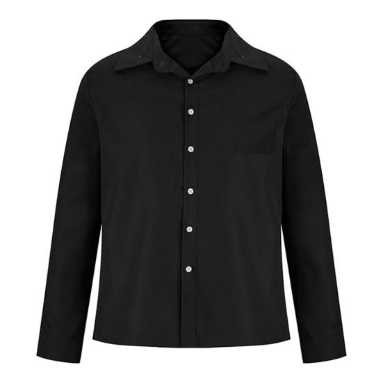 Spring Fall Men Shirt with Chest Pocket Turn-down Collar Button-down Top Long Sleeve Solid Color Loose Cardigan Casual Daily Shirt