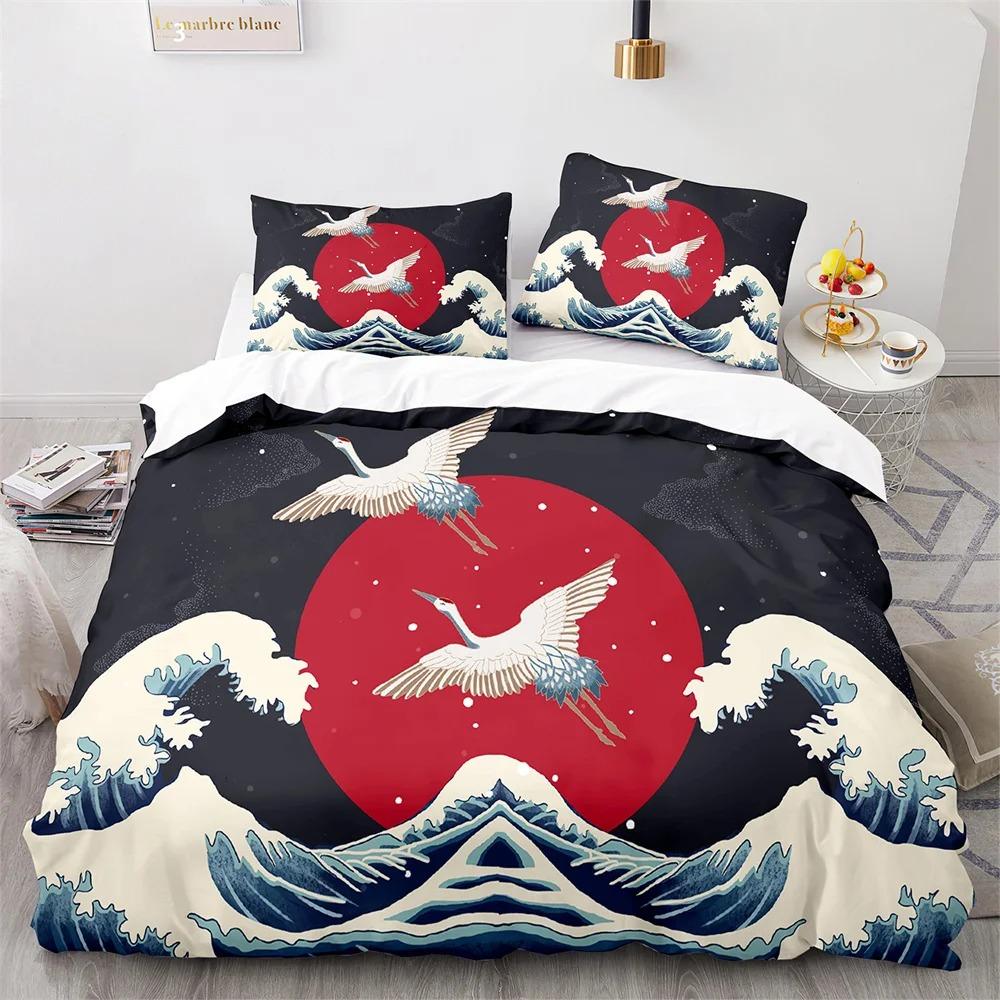 Ukiyo-Eduvet Cover Set Japanese Style Bedding Set Polyester Comforter King Queen Size Quilt Cover Set For Kids Boys Girls