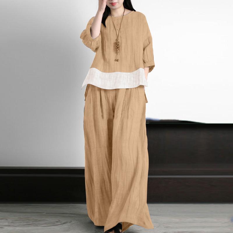 ZANZEA Женская блузка и брюки, повседневный летний комплект из двух предметов с брюками