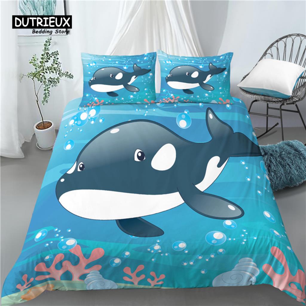 Home Living Luxury 3D Cartoon Shark Print 2/3Pcs Soft Duvet Cover and PillowCase Kids Bedding Sets Queen and King EU/US/AU Size
