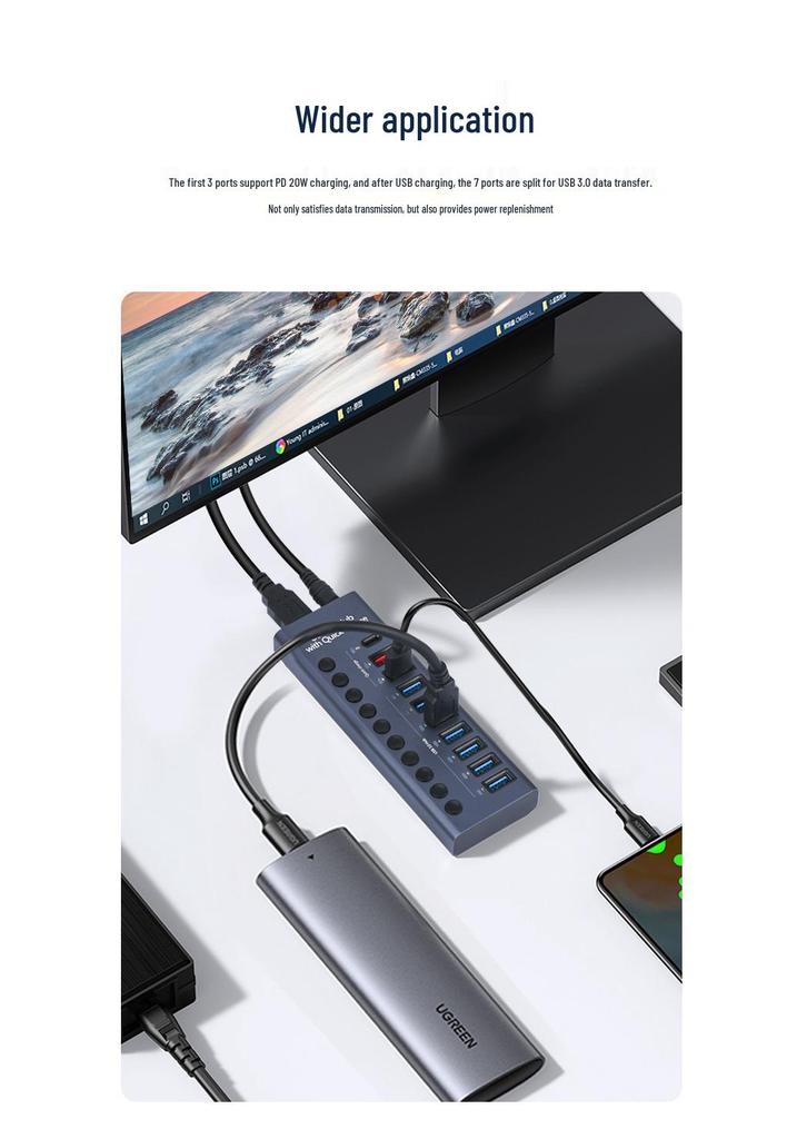 10-портовый USB 3.0 концентратор с независимыми переключателями и док-станция с высоким током
