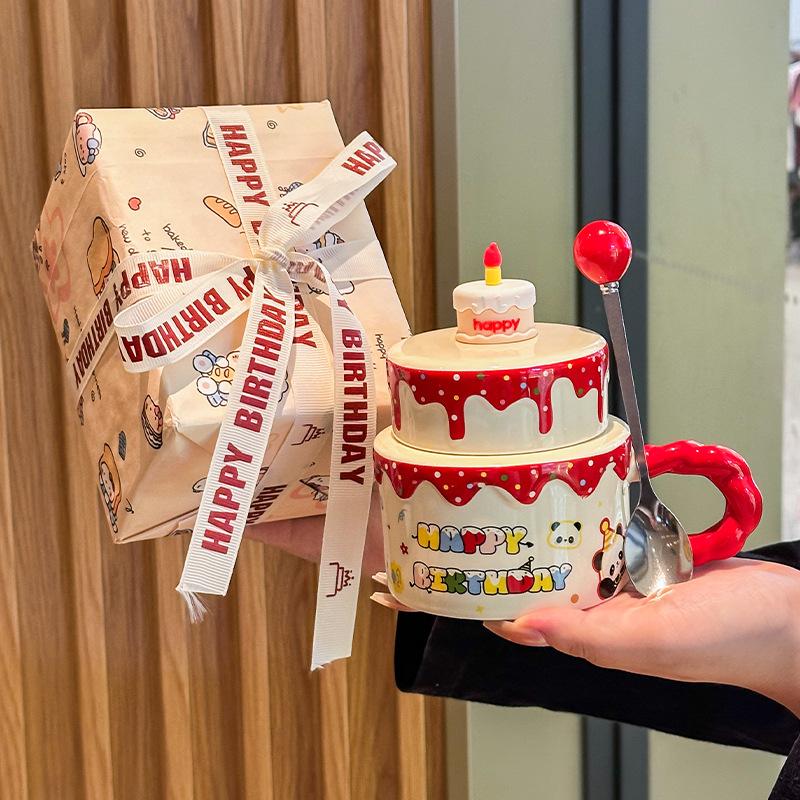 Cute Birthday Cake, Ceramic Mug, Girl Girlfriend, High-value Gift, Practical and High-end Cup Gift Box.