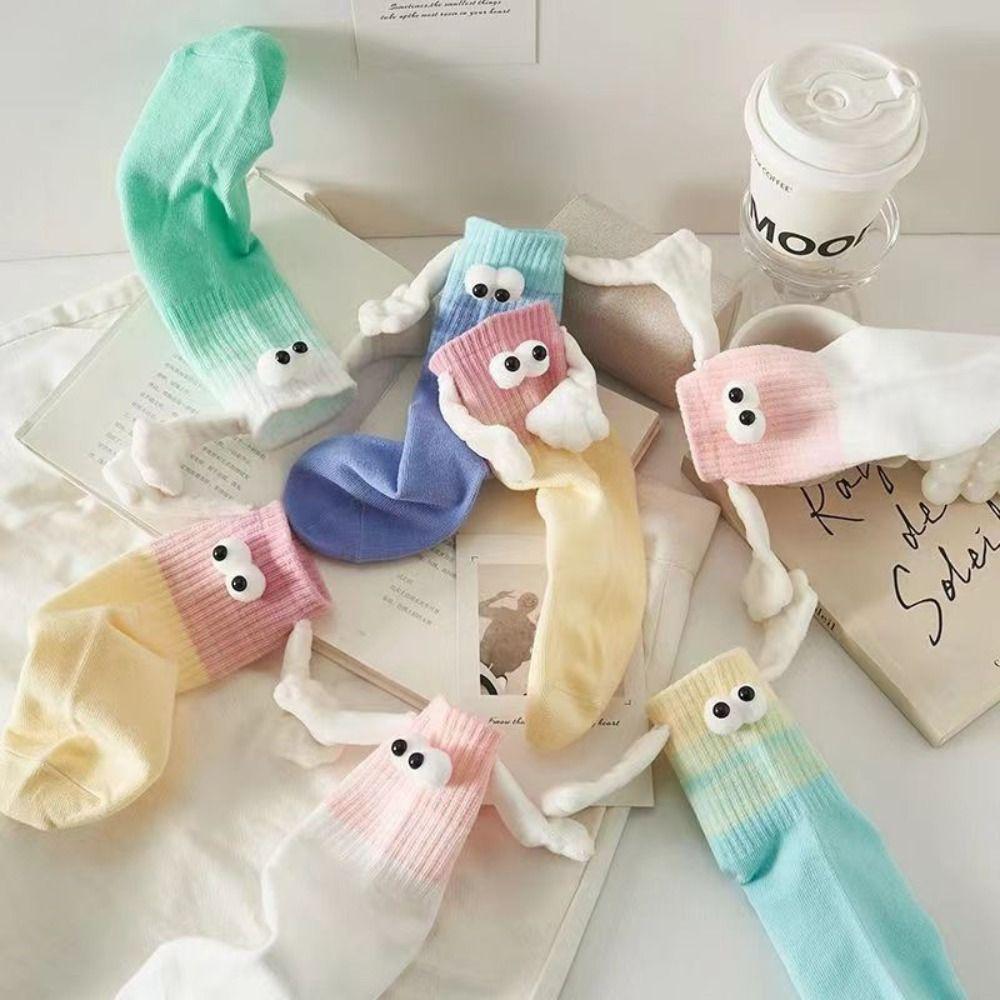 Летние тонкие носки, держащиеся за руки, носки средней длины, милые носки с мультяшными героями