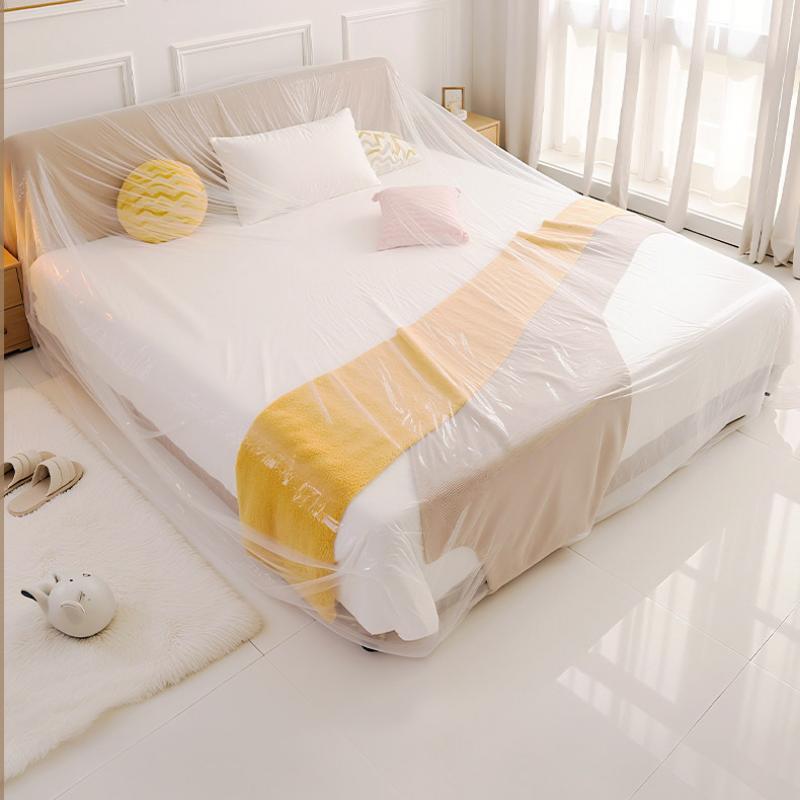 5Pcs Easy to Install Transparent Disposable Bed Dust Cover Waterproof Furniture Protector for Moving House Use
