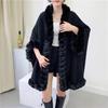 6 Color Women Outstreet Capes Navy Blue Black Granular Velvet Holes Fur Sleeves Collar Cloak Winter Thick Long Poncho Shawl Coat