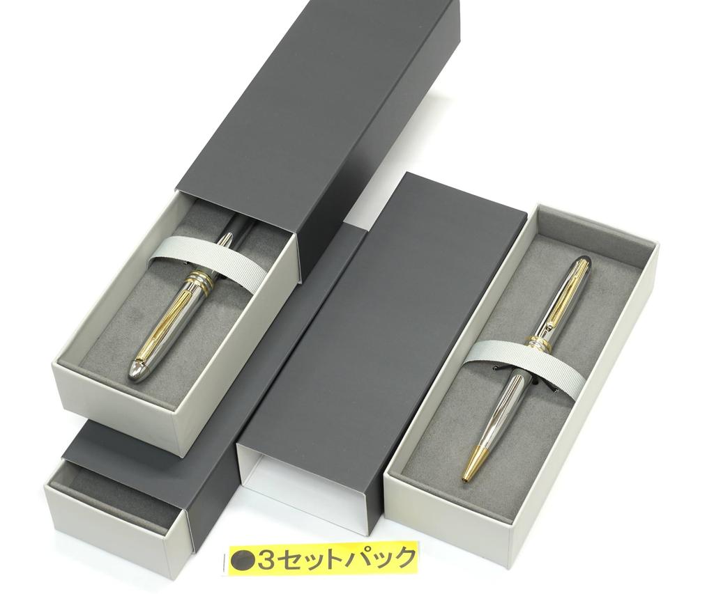 Шариковая ручка с выдвижным стержнем, цвет корпуса - блестящее серебро, в премиальной упаковке, набор из 3 штук, полностью латунная K7-PD07-3