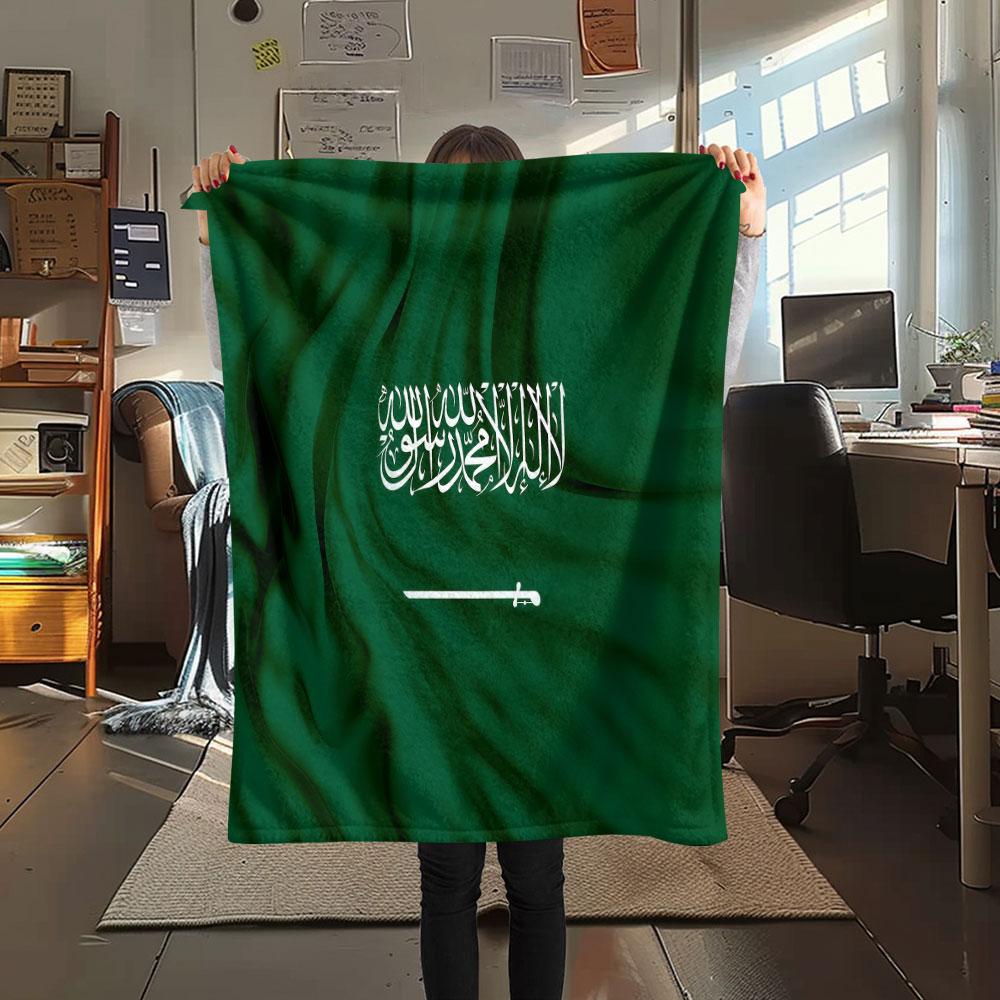 1PC Saudi Arabia National Football Team Patterned Flannel Blanket Suitable For All Seasons for Home Decor Warmth and Comfort Gifts Holiday Present