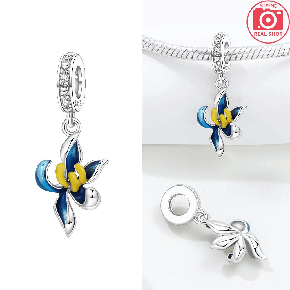 Оригинальные шармы медно-розовый цвет вишни и подвеска-бусина с голубой орхидеей подходят для браслета женские украшения изящный аксессуар подарок своими руками