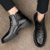 Мужские высокие ботинки из натуральной кожи, новые мужские ботильоны с крокодиловым узором, высококачественные ботинки «Челси», теплые зимние ботинки с плюшевым мехом