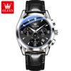 OLEVS 3609 Luxury Leather Quartz Mens Wristwatches Original Moon Phase Chronograph Waterproof Luminous Watch for Men Reloj Mujer