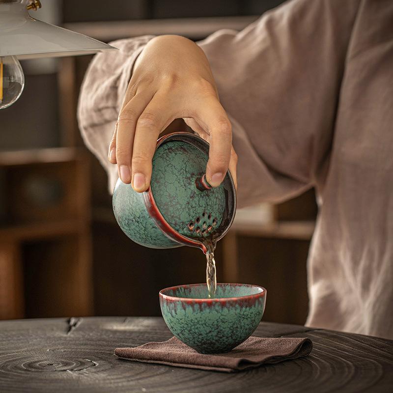 Portable Travel Tea Set, Ceramic Teacup, Kiln change Cups, Simple Ke Cup, Chinese Teaset, Office Teacup, 1 Pot 2 Cups