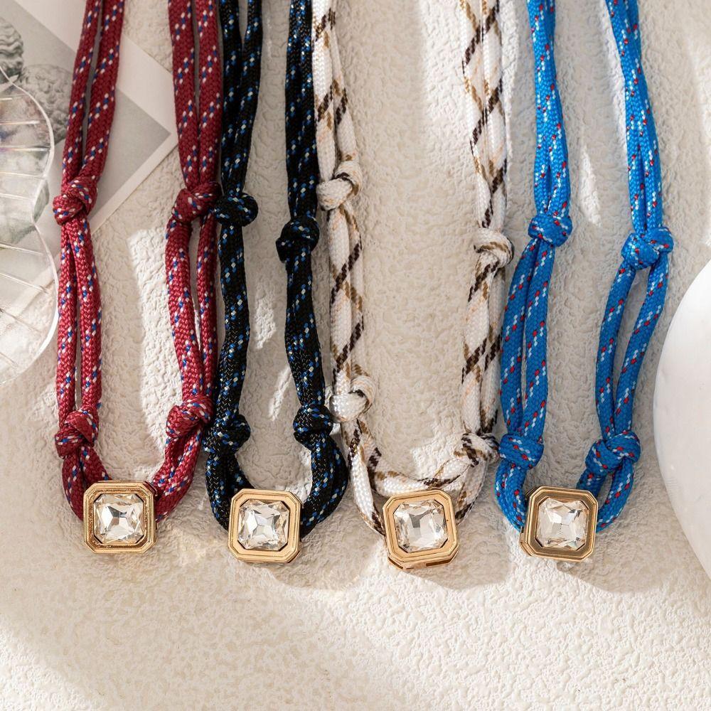 Adjustable Cord Knot Necklace Cubic Zirconia Square Pendant New Daily Jewelry Gift Giving
