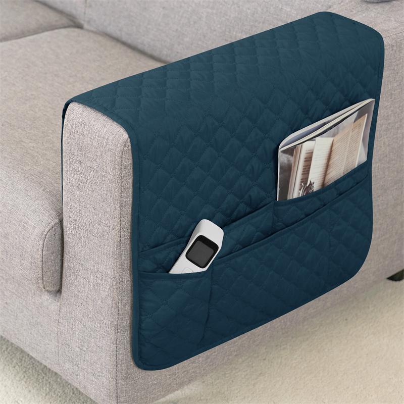 1PC Water Repellent Sofa Armrest Cover Double Pocket Sofa Side Cover Solid Color Plaid Chair Armrest Storage Bag for Living Room