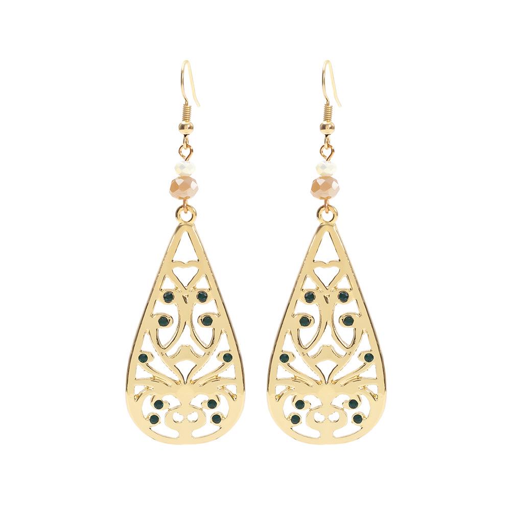 Ретро Серьги-капли с цветочным узором из страз для женщин - Полые Рождественские украшения