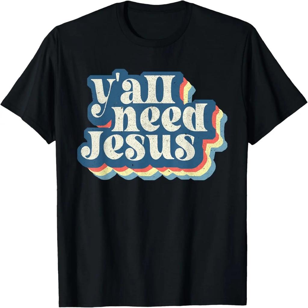 Retro 70s Groovy Y'all Need Jesus Religion Christ Bible T-Shirt