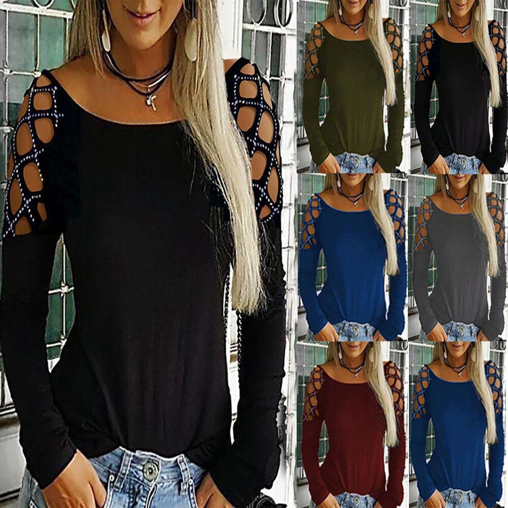 Хлопковая футболка с длинным рукавом с вырезанным узором и сверкающими деталями для женщин