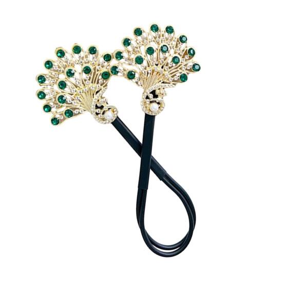 Hair Clip Peacock Phoenix Calla Shape Shiny Rhinestones Inlaid Hair Claw Hand-Embroidered Bun Maker