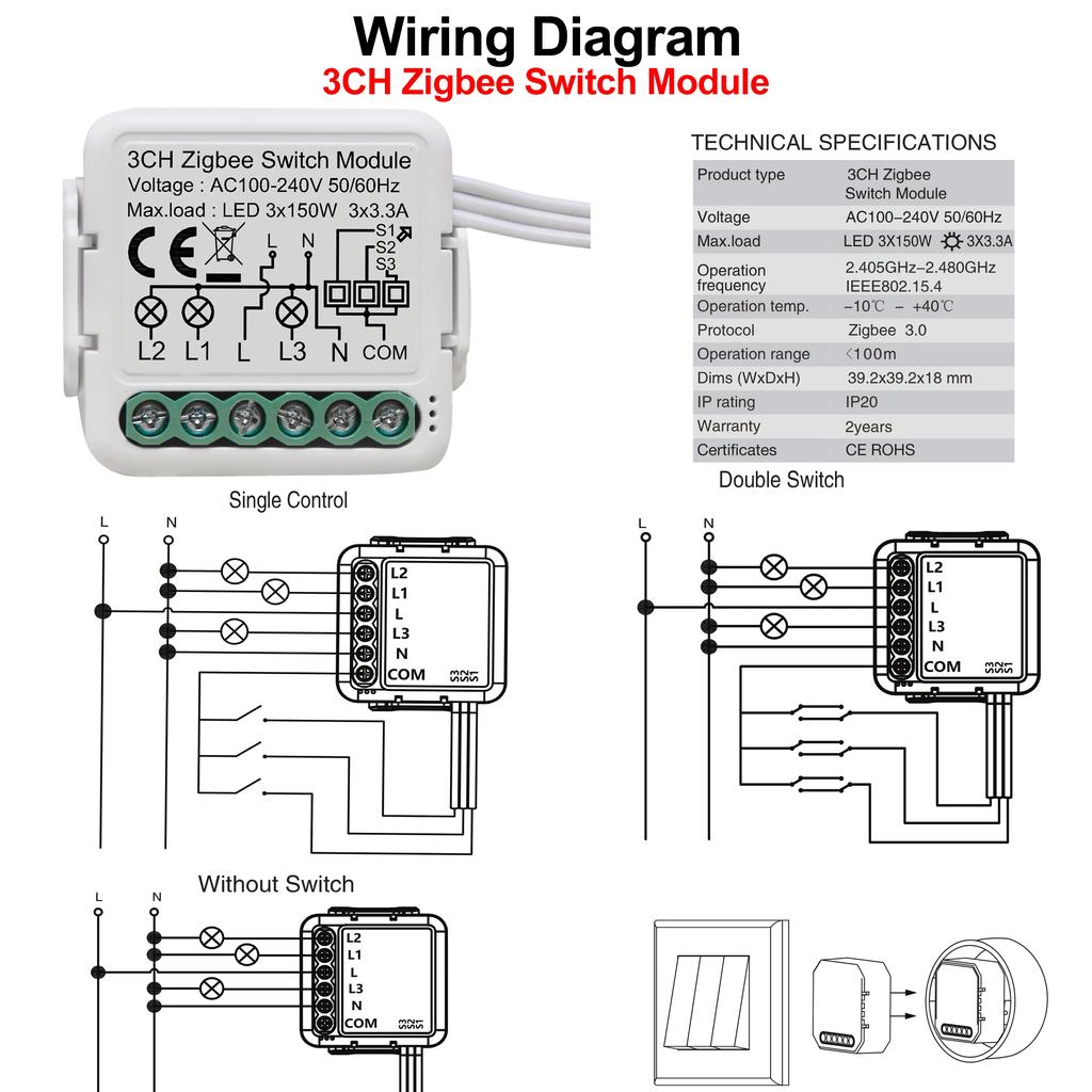 GIRIER Tuya ZigBee 3.0 Модуль переключателя 10A Умный дом DIY Автоматический выключатель 1 2 3 4 Клавиши Поддержка двухстороннего управления Работает с Alexa Google Home