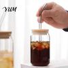 Стеклянная банка с бамбуковой крышкой и стакан с соломинкой, Термостойкий боросиликатный стакан, Портативная прозрачная дорожная кружка с защитой от протечек для автомобильных подстаканников, для питья со льдом