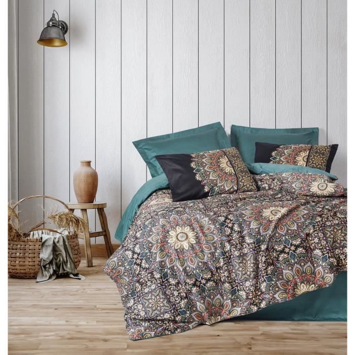Parure de lit - 1 housse de couette 220 x 240 cm + 2 taies d'oreiller 60 x 60 cm - Satiné 100% coton - Essence