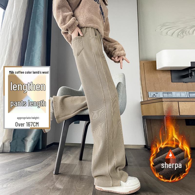 Женские широкие спортивные брюки из овечьей шерсти, осенне-зимние зауженные прямые, высокие плюс бархат, очень длинные, верхняя одежда хлопковые брюки.
