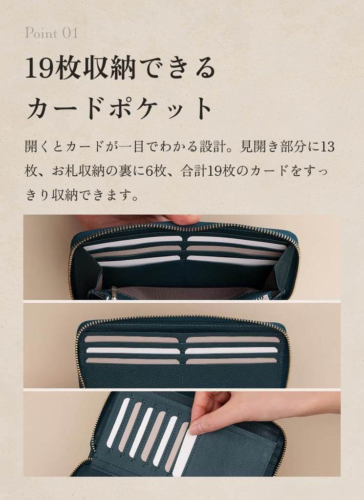 [Business Leather Factory] Длинный кошелек с круговой молнией, Водоотталкивающая натуральная коровья кожа, Унисекс, Большая вместимость, 21 карман, Вертикальный