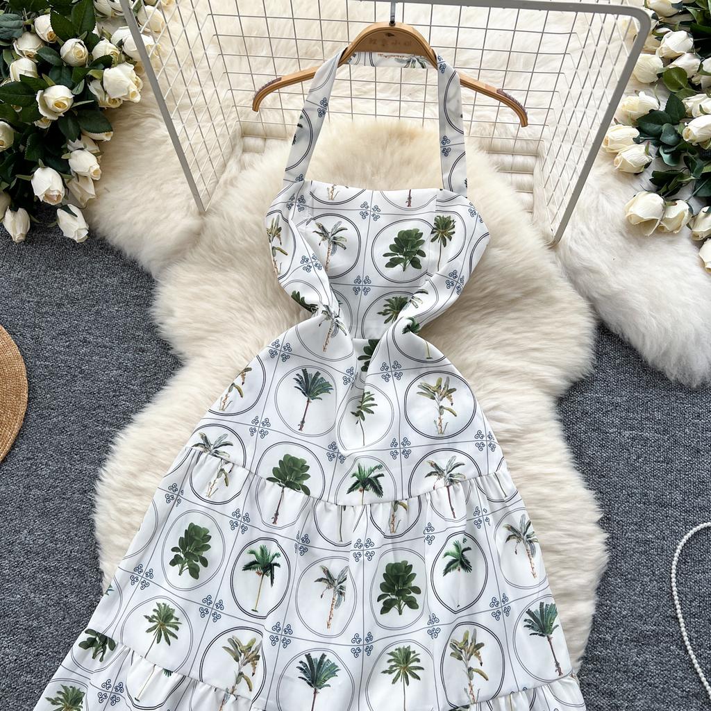 Летние женские халтер с открытой спиной и принтом, длинные макси-платья с большим качелями и шикарными платьями