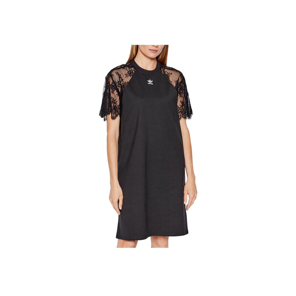 Adidas Breathable Comfortable Round Neck Short Sleeve Dress Women Dresses Black HC4571