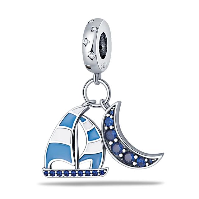 925 Silver Steamboat Anchor Sparkling Blue Cz Yacht Beads Fitfashionbracelet Diy Authentic Silver Color Cruise Ship Charms